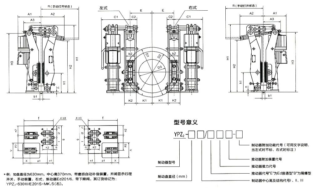 YPZ2ⅠⅡⅢ液壓臂盤(pán)式制動(dòng)器外形尺寸/型號(hào)意義圖.jpg
